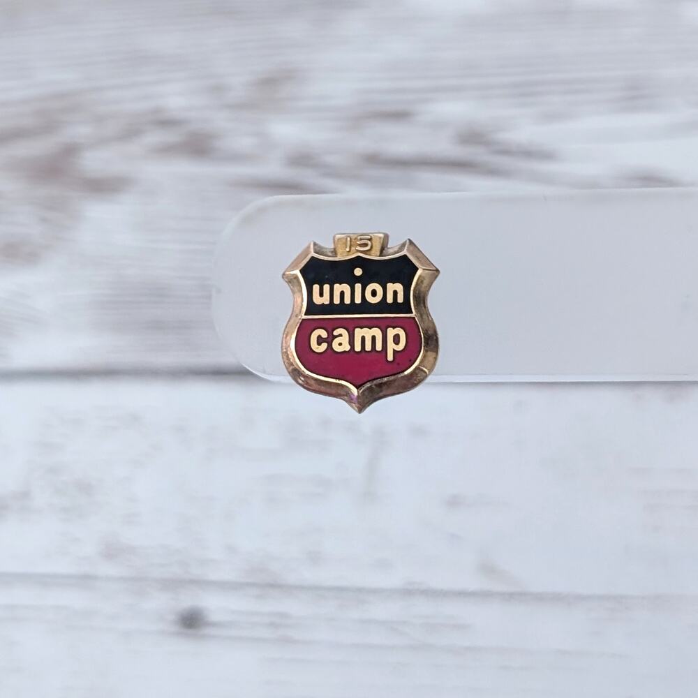 Vintage Button Hole Pin 1/10 10K GF Union Camp 15 Year Service Award Shield